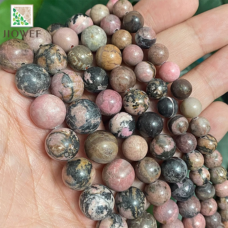 Natural Stone Black Lace Rhodonite Round Loose spacer Beads For Jewelry Making 4/6/8/10/12mm DIY Handmade Bracelet Accessories