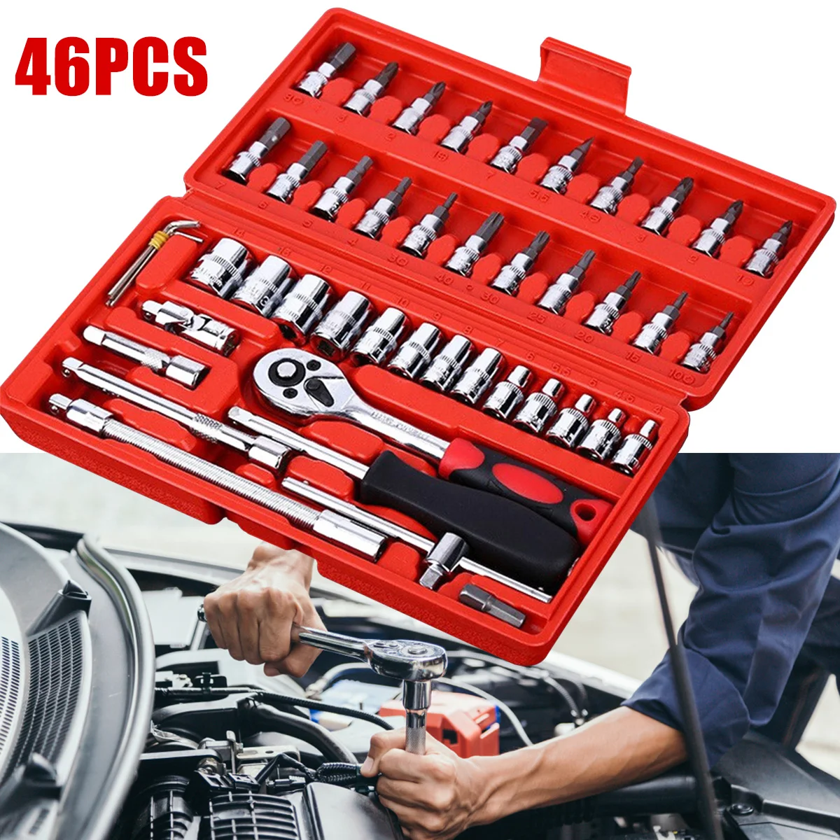 

Drive Socket Set Heavy Duty Socket Wrench Set Wear-Resistance Ratchet Socket Wrench Set Portable Ratchet Sets with Storage Case