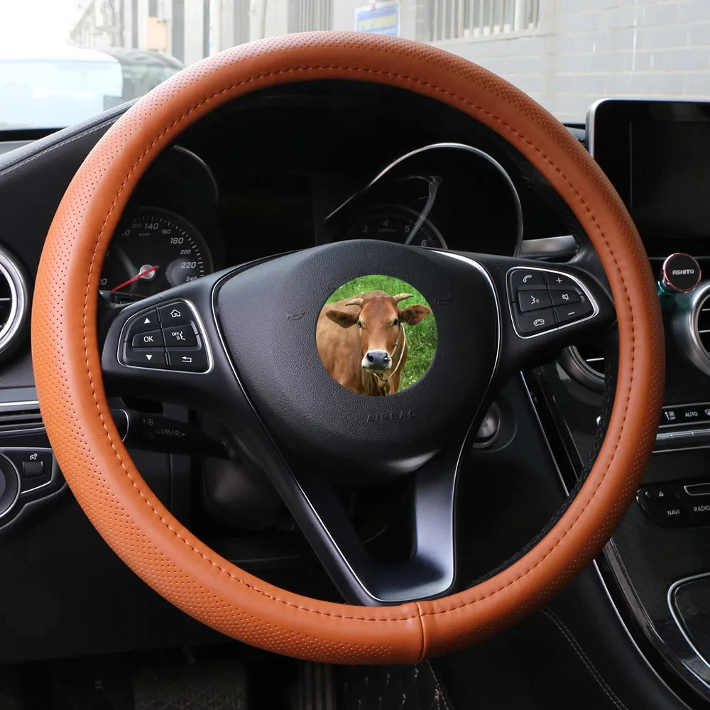 Universal 38cm Car Steering Wheel Cover Genuine Leather Braid For Steering Wheel 15in Cowhide Car Steering Wheel Wrap Soft Cool