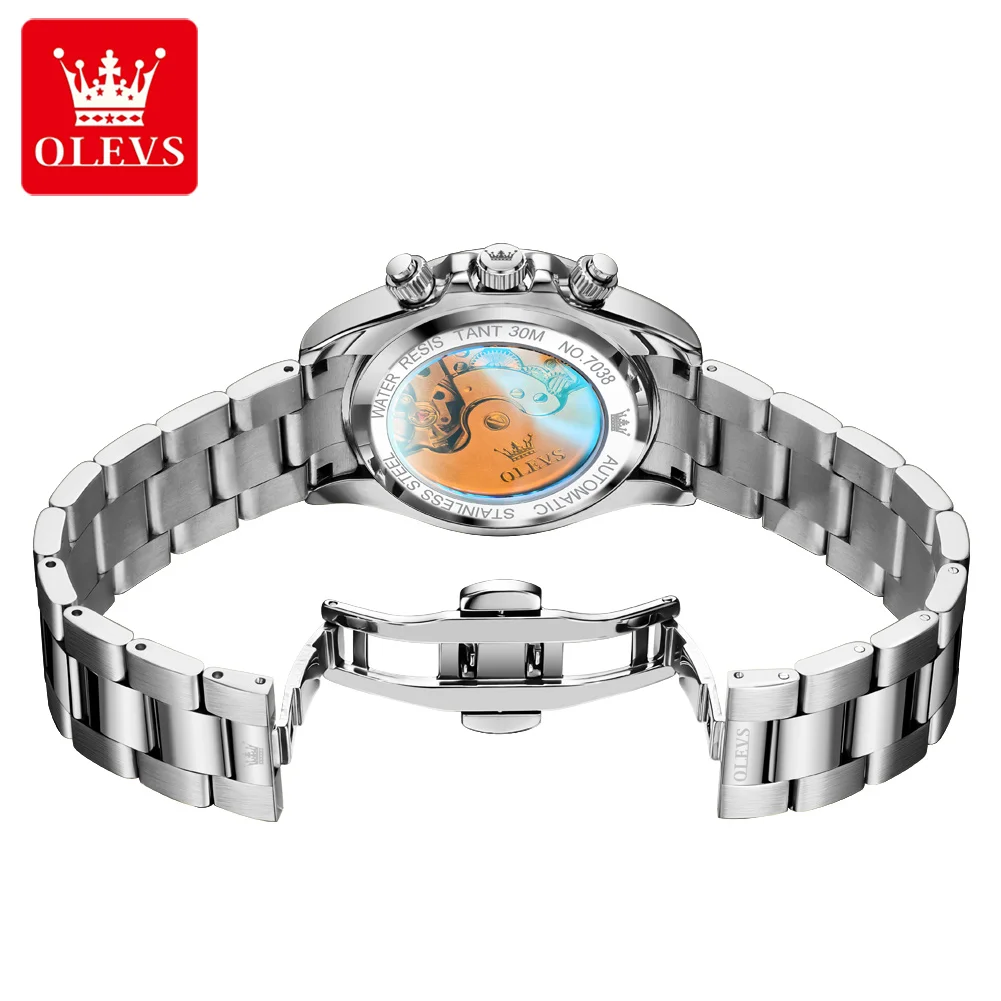 OLEVS 7038 Men Automatic Watch Full Diamond Mechanical Watch For Men Luxury Date Moonswatch Original Waterproof Male Wristwatch