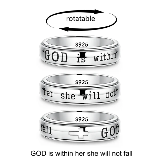 92976-09b7e2.jpg Bague Croix « Dieu est en elle, elle ne tombera pas » en Argent S925, Alliance de Promesse pour Couples, Hommes et Femmes, Cadeau de Bijoux Religieux pour la Saint-Valentin