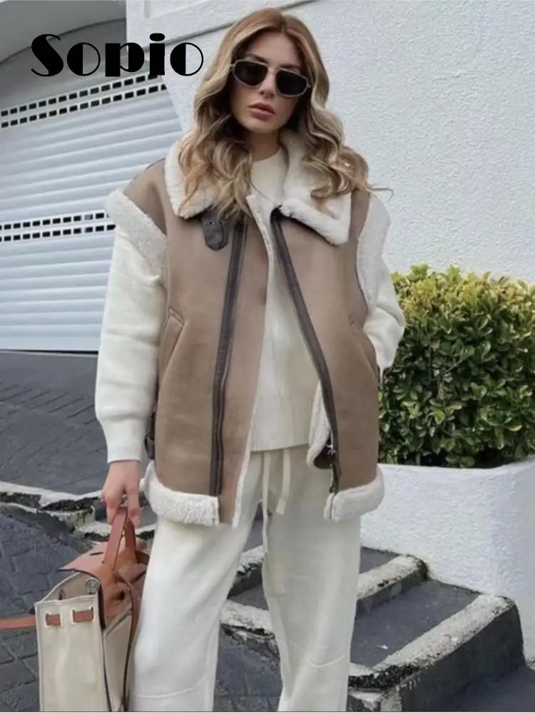 

Thicken With Fur Cardigan Vest Women Autumn Winter Warm 2023 New Fashion Sleeveless Waistcoat Female Zipper Lady Jacket Coats