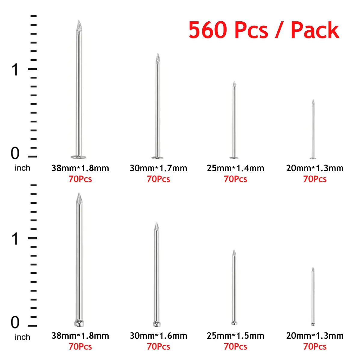 Small Nails Hanging Pictures Assortment Kit 280 Wall Nails 280 Finishing Wall Storage Box-8 Size 560PCs seamless nails,brad nails,woodworking nails,upholstery nails,round head nails