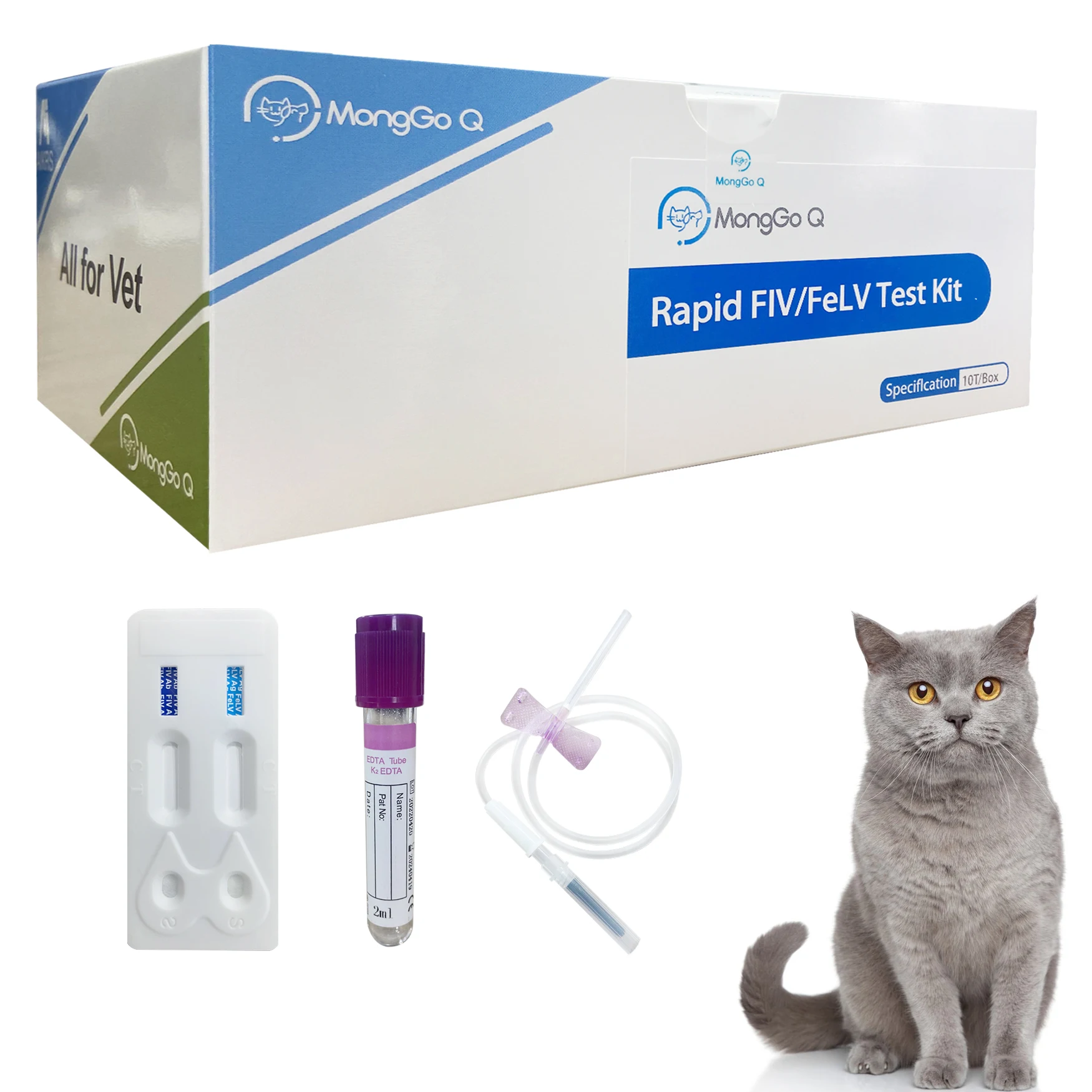 

MongGo Q 10-Packed Pet Feline Rapid FIV/FeLV Leukemia Auxiliary Diagnostic Testing Kit for Cats, FIV/FeLV-10