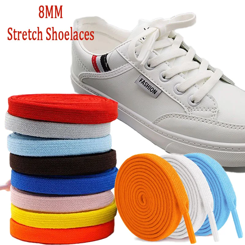 

1 Pair 8MM Flats Shoelaces Elastic Shoe Laces Fit Fashion Solid Sports Shoelace Casual Kids Adult Shoe Strings Shoe Accessories