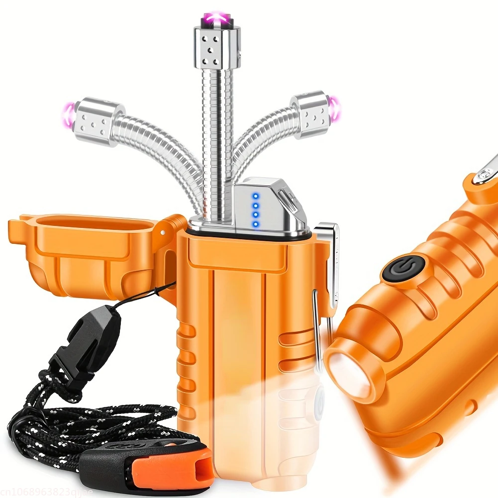 2024 Waterproof Windproof Lighter, Rechargeable Electric Lighter with Lanyard and 360 Rotatable Extended Hose- Ideal for Hiking 4