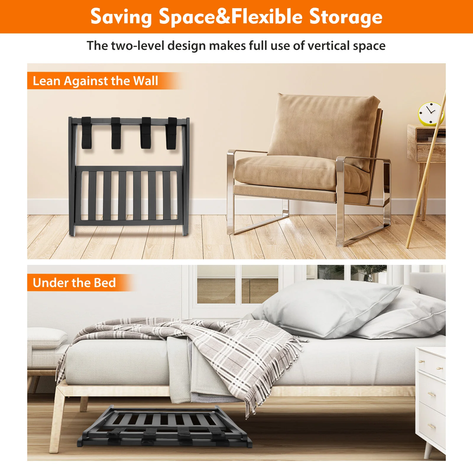 Description Picture 5 of itemDouble-Layer Luggage Rack Foldable Space-Saving Home Storage Excellent Load-Bearing Capacity for The Bedroom and Guest Room