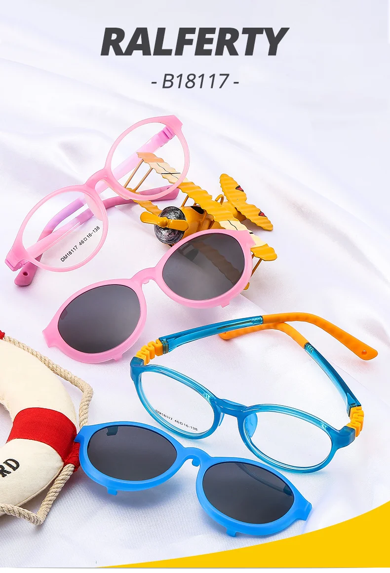 Ralferty Flexible Kinder-Sonnenbrille zum Anklipsen, abnehmbare Brillengestelle, für Mädchen und Jungen, runde Outdoor-Brillen, verschreibungspflichtiger optischer Rahmen – Detail 1