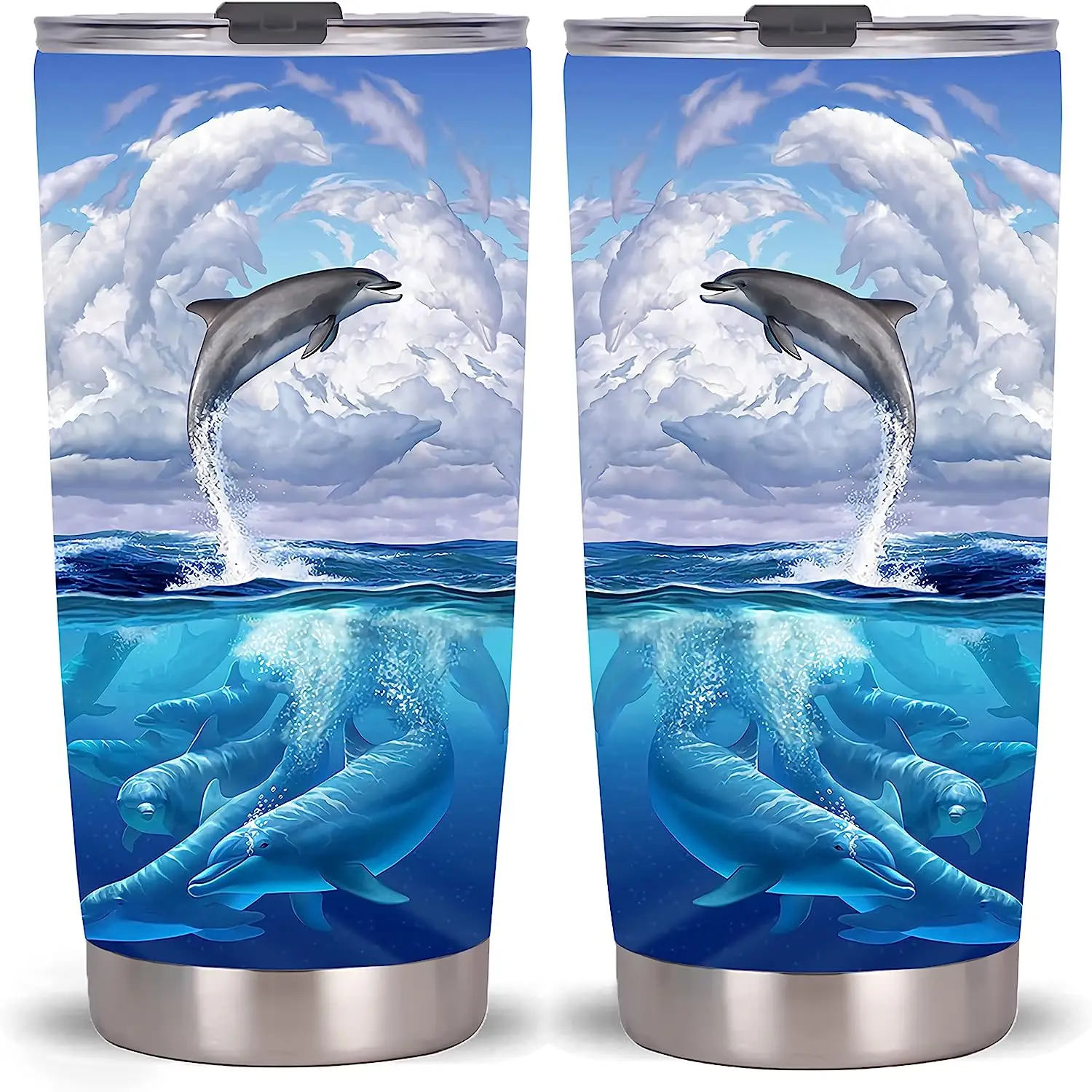 

20oz Dolphin Kingdom Tumbler-Stainless Steel Travel Mug with Lid and Straw One Tumbler Cup Gift for Kid Wild Sea Animals Pattern