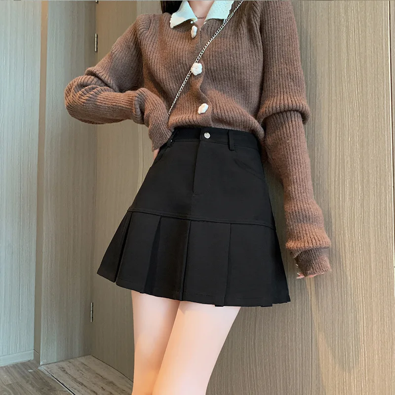 

Autumn and winter 2022 New style coffee colored pleated skirt Women's high waist small man casual wear short skirt