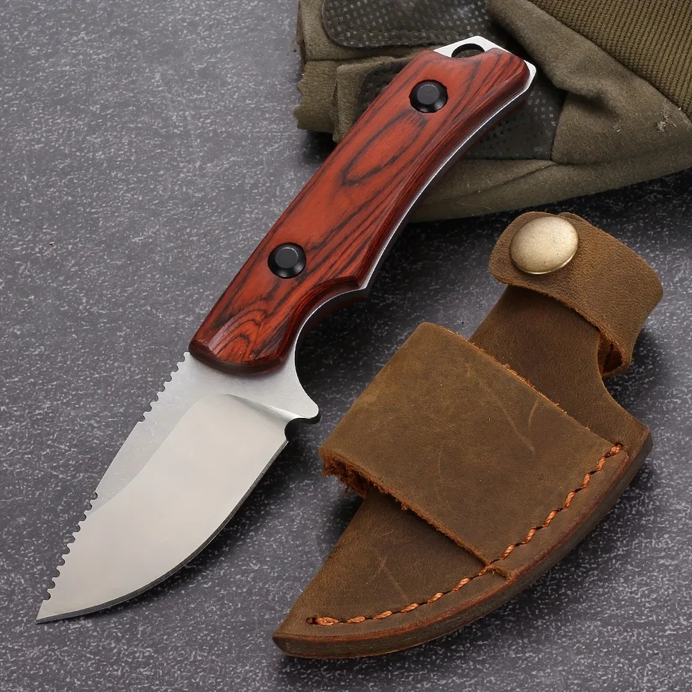 Description Picture 3 of itemBM 15017 Hunt Hidden Canyon Hunter Fixed Knife 8Cr13Mov Blade Stabilized Wood Handle Camping Tactical Knives with Cowhide Sheath