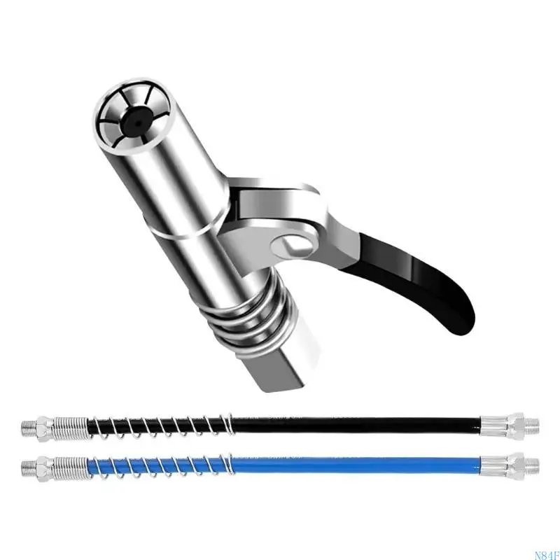 N84F High Pressure Single Handle Grease Guns Mouthpiece and 2 Flexible Hoses Suitable for Standard Grease Nipples M6 to M14