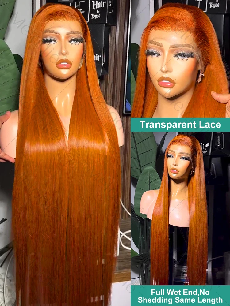 Human Hair Wig Lace Front Wigs Melodie 30 40 Inch 13x6 Lace Front Ginger Orange Bone Straight Human Hair Wigs 13x4 Transparent Lace Frontal Wig