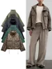 TRAF Women's New Fashion Warm Cotton Jacket Fall and Winter Standing Collar Long Sleeve Front Zipper with Buttons Vintage Jacket 1