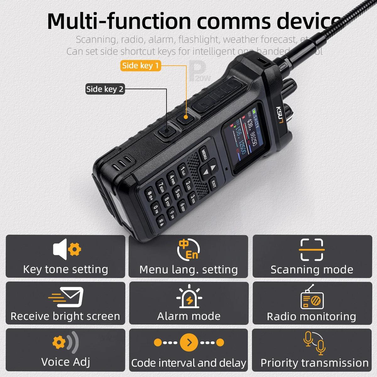 KSUN UV119D VHF UHF Dual Band Ham Radio Flashlight Reverse Charge Intercom 20W High Power Walkie Talkie For Outdoor Industry 6