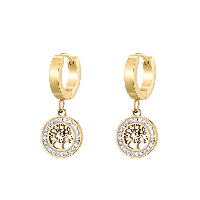 

Stainless Steel Earrings For Women Female Gold Hollow Tree of Life Drop Earrings Good Wish Gift Korean Fashion Jewelry 2022