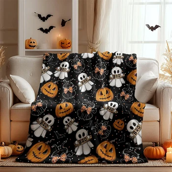 Couverture effrayante d'Halloween : fantômes, citrouilles et chauve-souris pour les soirées confortables! Couverture en flanelle, douce et confortable, cadeau 1