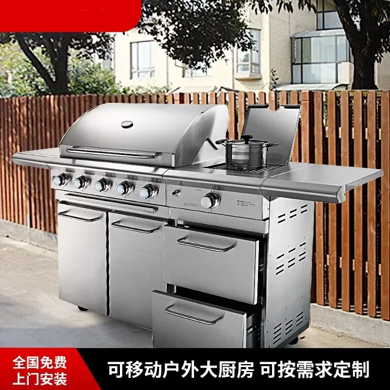 

Custom stainless steel barbecue stove villa courtyard garden high-end shelf with refrigerator integrated professional o