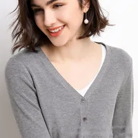 Women Cardigans Autumn Winter 2023 Single Breasted V-neck Knitted Sweater Fashion Short Knitwear Solid Jumpers 2