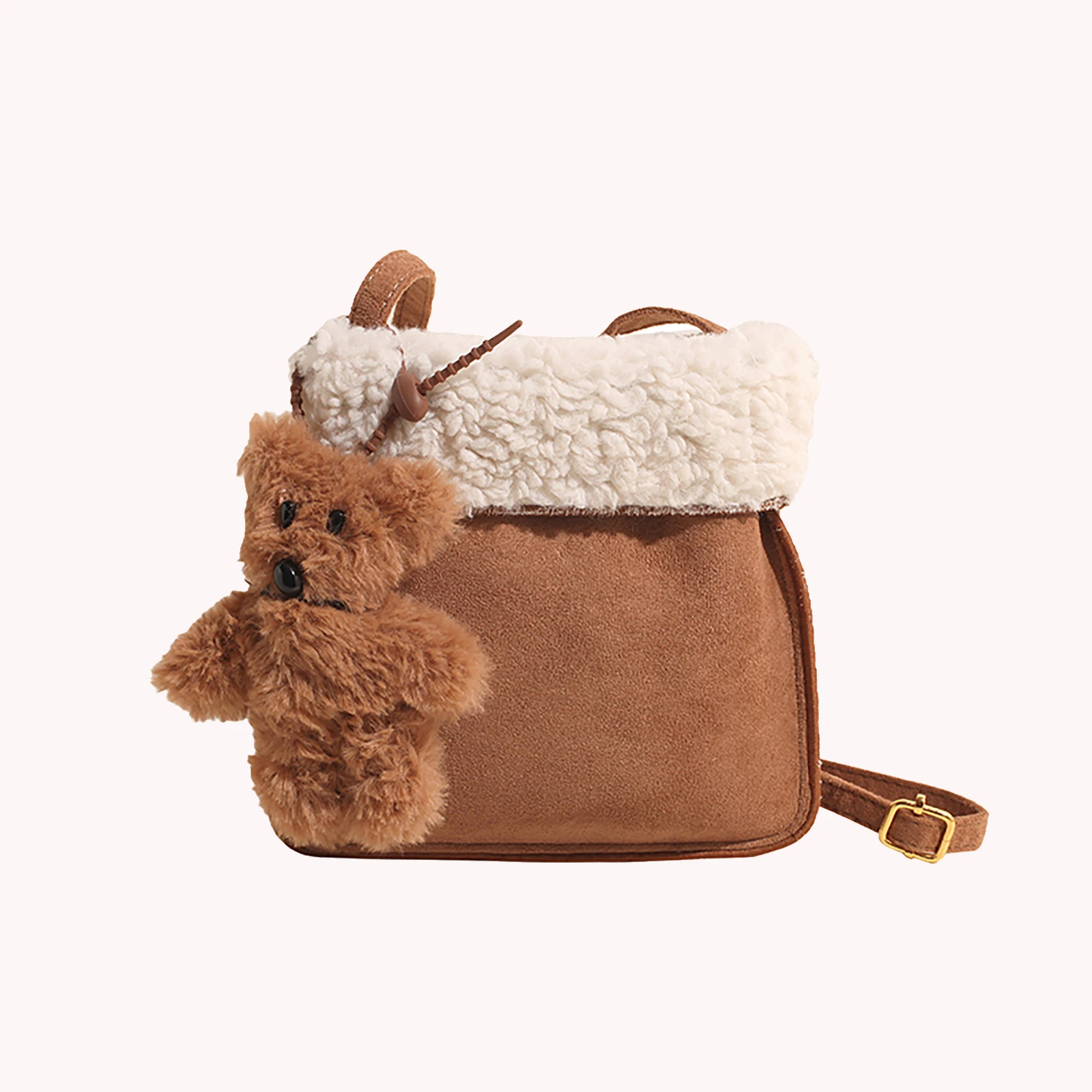 Lamb Shoulder Bag Solid Colour Furry Handbag Purses Faux Suede Coin Purse for Women Travel Shopping Work