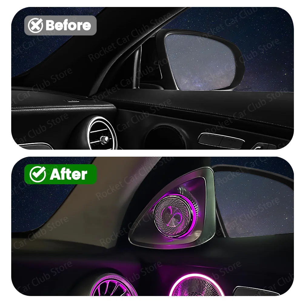 3/64Colours LED Ambient Lights 4D Horn Speaker For Mercedes Benz W205 C Class Coupe Interior Instrument Decorative L