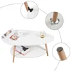 Vabches Coffee Table Oval Wood End Table with 2 Tier Open Storage Shelves White Modern Sofa Side Table for Living Room Furniture 5