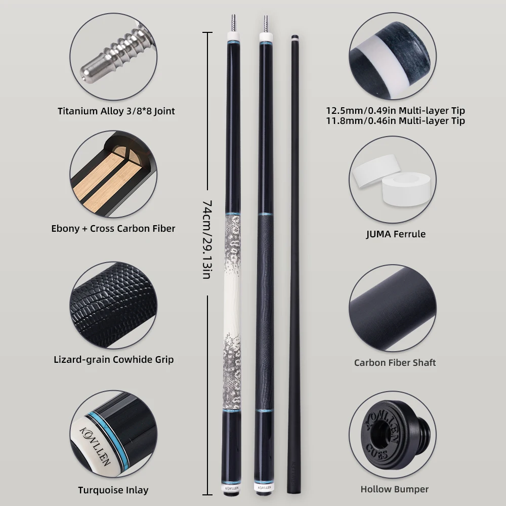 KONLLEN Carbon Fiber Pool Cue Stick Handmade Inlay Cue