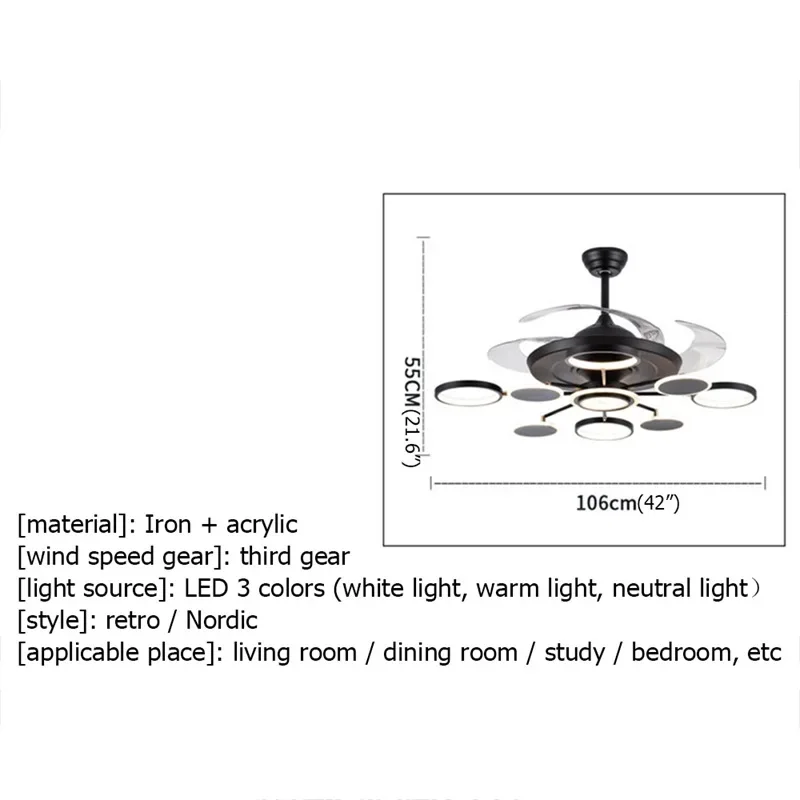 PLLY New Ceiling Fan Lights Modern Black LED Lamp Remote Control Without Blade For Home Dining Room Restaurant