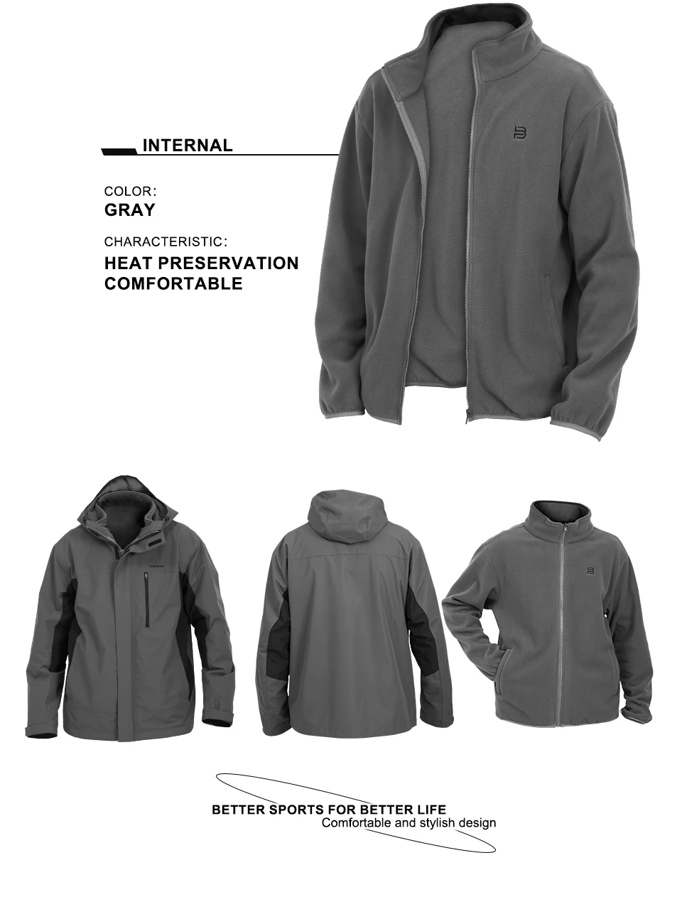 Baasploa Herrenjacken, Marken-Windjacke, 3-in-1, wasserdichte Mäntel aus gewebter Baumwolle, hochwertige, bequeme Wander- und Outdoor-Kleidung für Herren – Detail 16