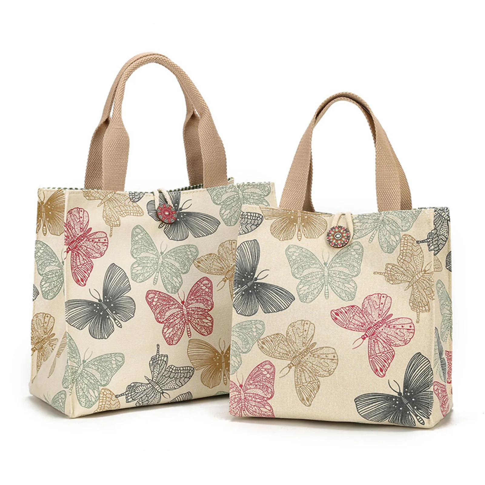 

Reusable Cartoon Lunch Tote Bag Large Capacity Handheld Pouch with Back Zipper Pocket Children Kawaii Animal Lunch Bag