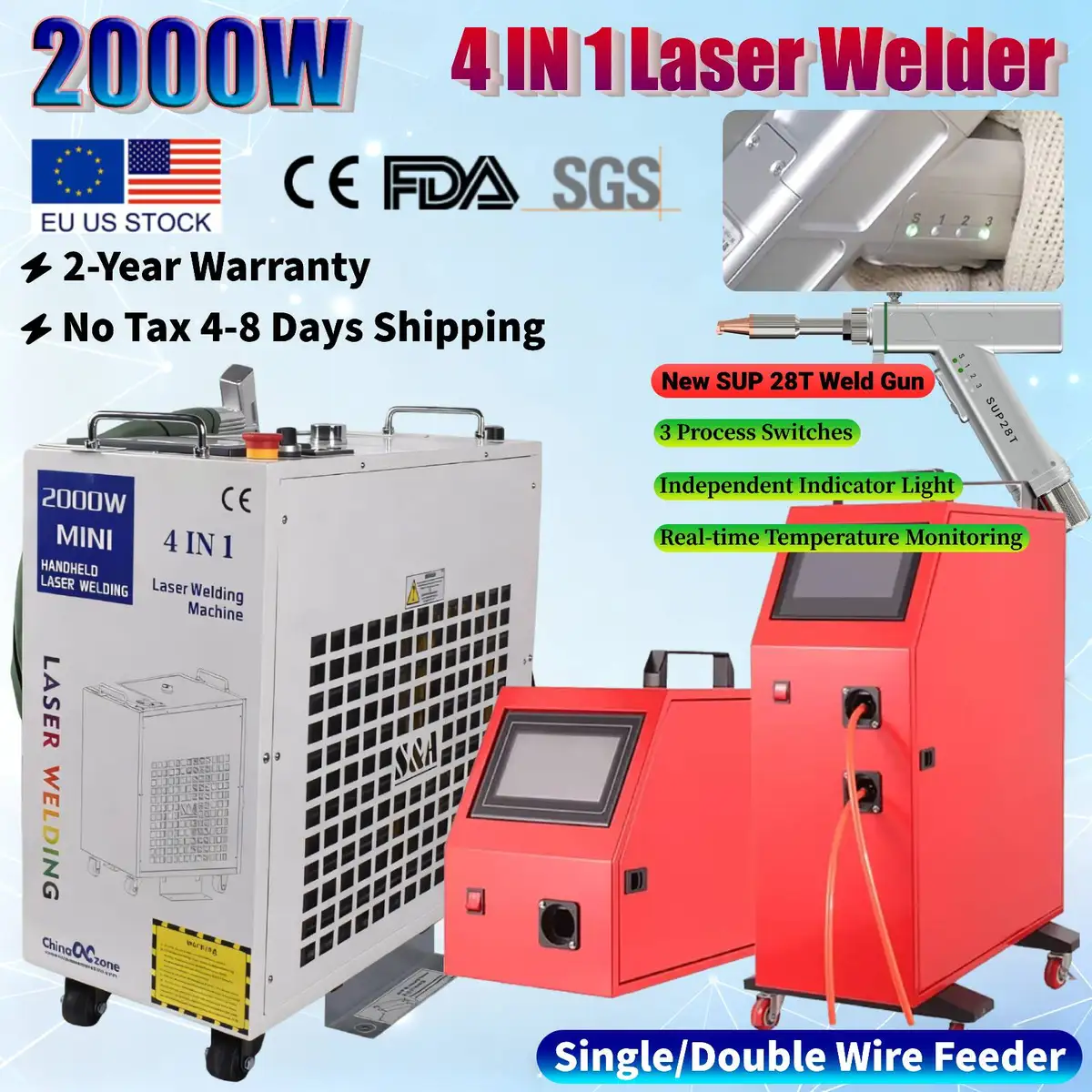 2000W 4 IN 1 Fiber Laser Welding Soldering Cutting Machine New Upgrade SUP 28T Weld Gun Handheld Laser Welder for All Metal