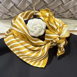 Elegant Red and Blue 100% Mulberry Silk Paisley Scarf for Women - Luxurious Square Neckerchief (Gold white striped)