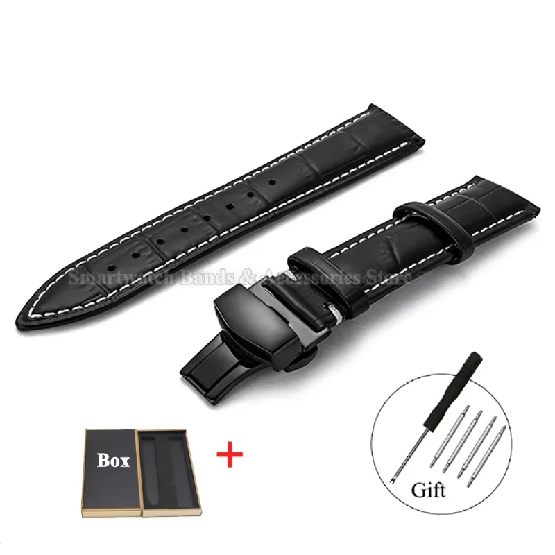 Luxurious Leather Watch Strap with Universal Metal Butterfly Clasp - Multiple Size Options Available