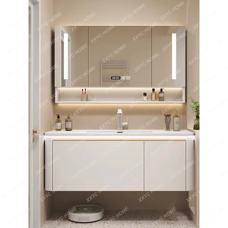 

Modern round Corner Solid Wood Bathroom Cabinet Bathroom Wash Basin Cabinet Combination