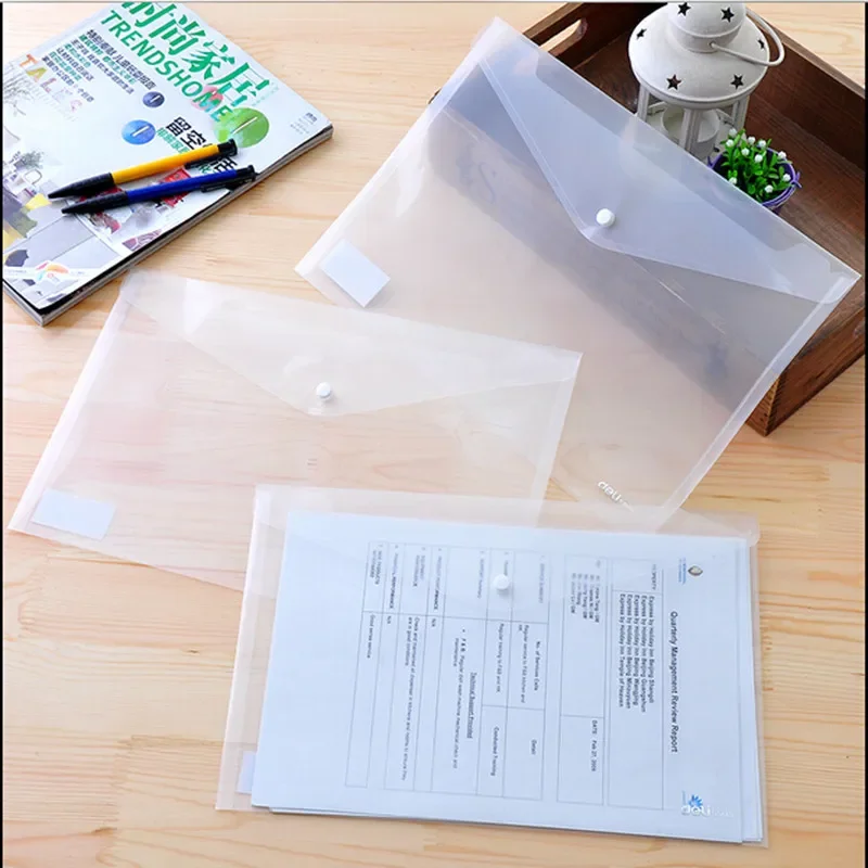 File Bags Transparent Plastic A4 Documents Filing Storage Bag Student Organizer Information Pocket Folders Stationery 5Pcs