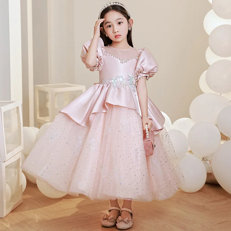 

Child Flower Girl Formal Evening Dresses for Party and Wedding Teen Kids Ball Gown Puffy Dress Pink Prom Clothes 3 and 14 Age
