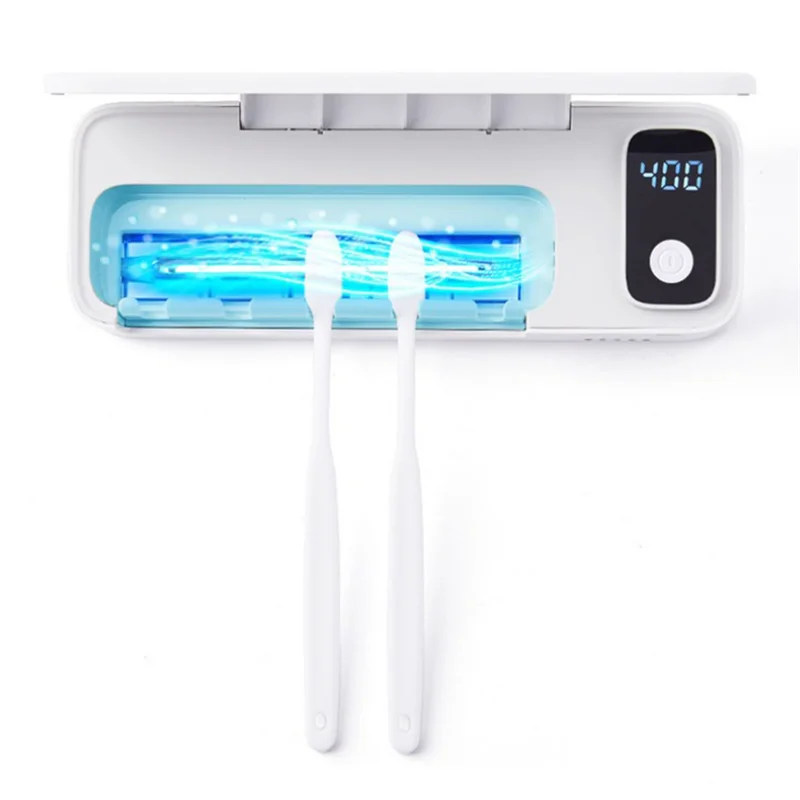 A84G-스마트 살균기 충전식 무선 칫솔 클리너, 벽걸이형 무타공 칫솔 홀더 정리함