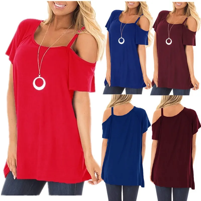 Women's Clothing Summer Female Sexy One Side Strap Off Shoulder T-shirt Woman Short Sleeve Office Tops Lady Fashion Casual Tops