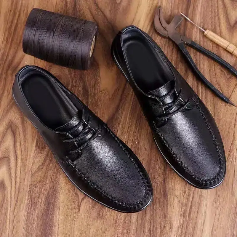 أحذية جلدية رسمية للرجال ، أحذية فساتين ، مسامية ، أحذية زفاف سوداء ، أحذية بدون كعب ، علامة تجارية فاخرة ، مقاس كبير 38-47 ،