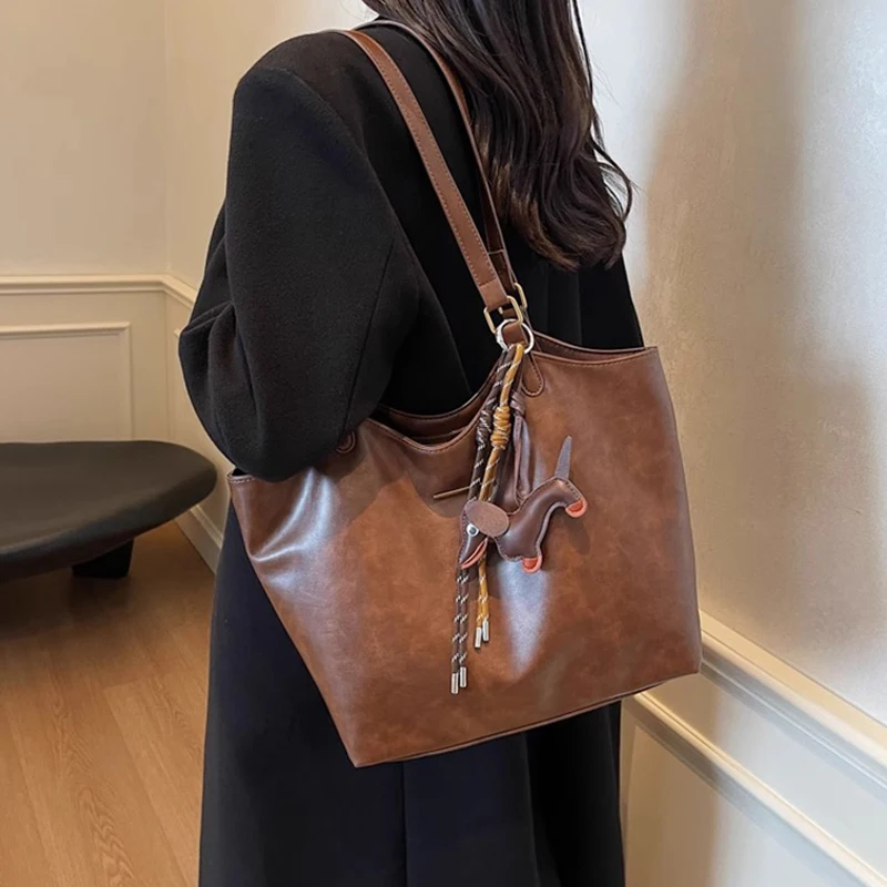 Women Vintage Shoulder Bag PU Leather Retro Tote Handbag Large Capacity Fashion Underarm Bag Female Travel Bag