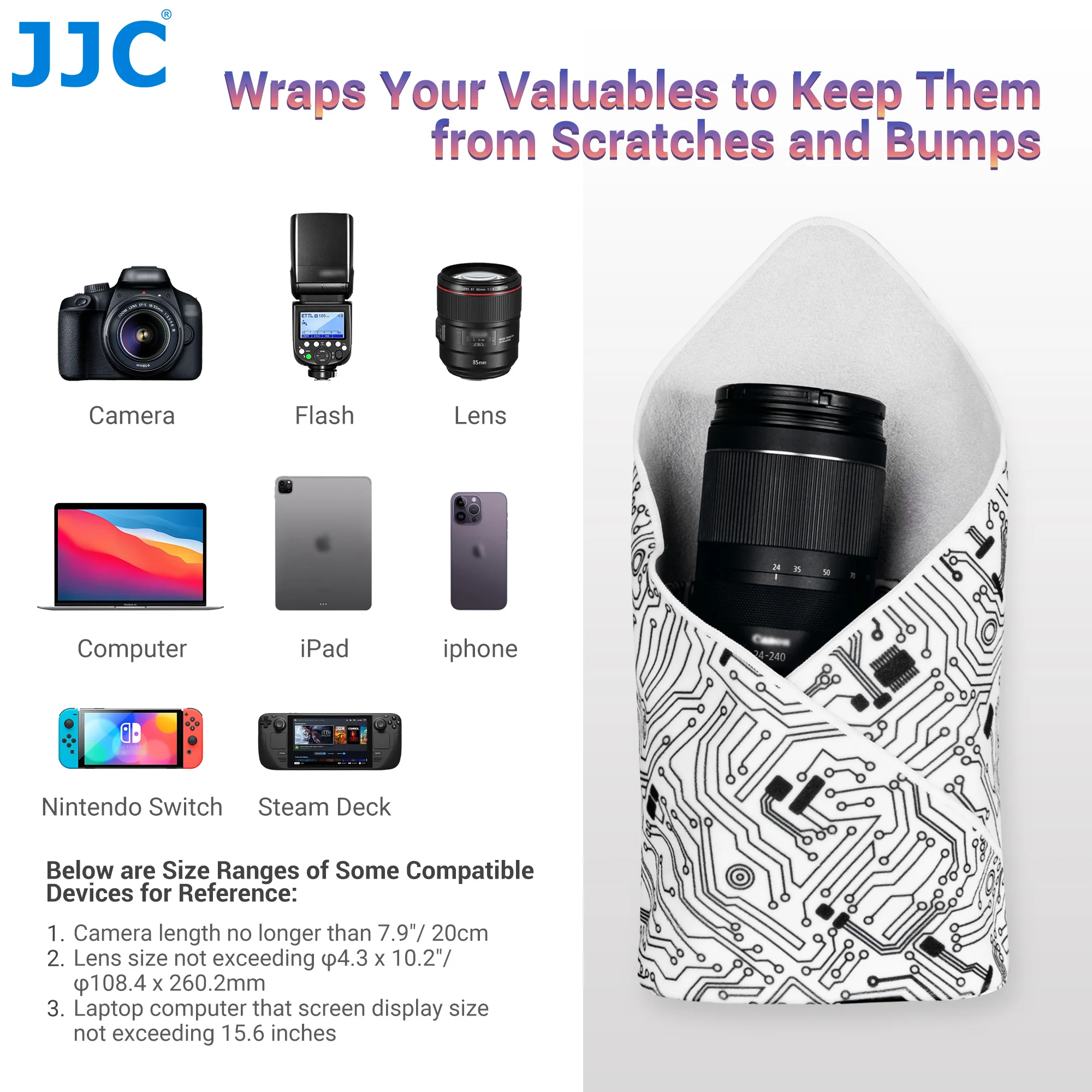 JJC Self Adhesive Camera Protective Wrap Bag Foldable Lens Cover Sleeve