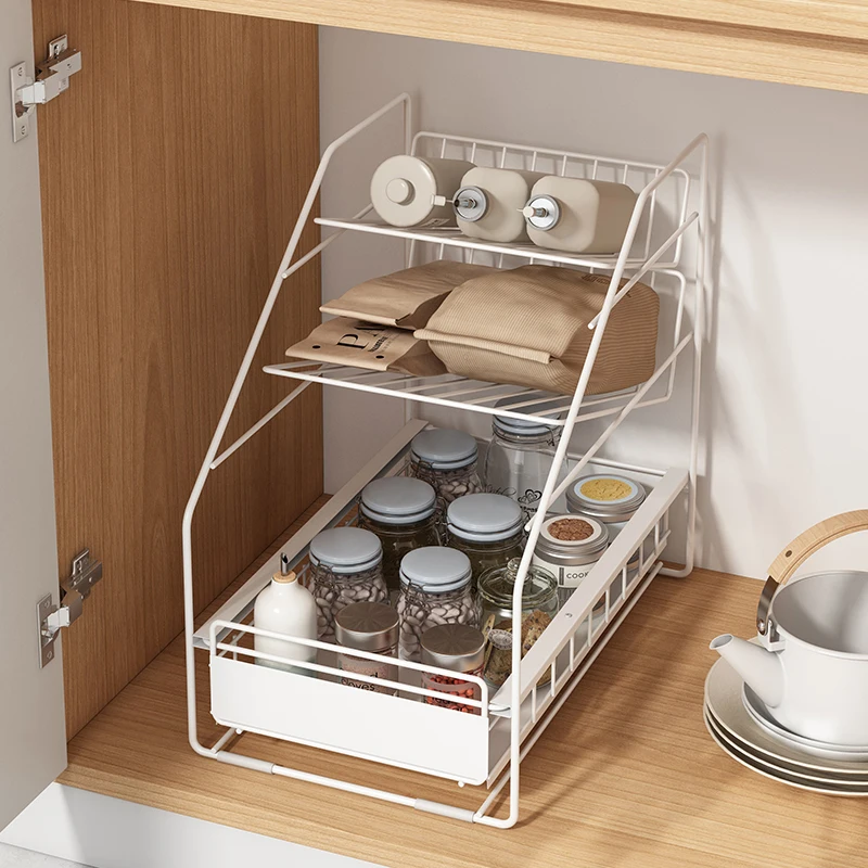

Kitchen storage rack, cabinet partition, pull-out tray, layered rack