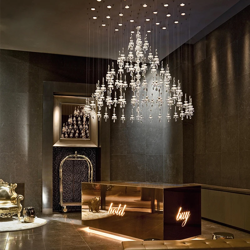 Unique Project Crystal Chandelier light For Hotel Restaurant Wedding Decoration big Hanging Lamp Pendant Light Stair Chandelier
