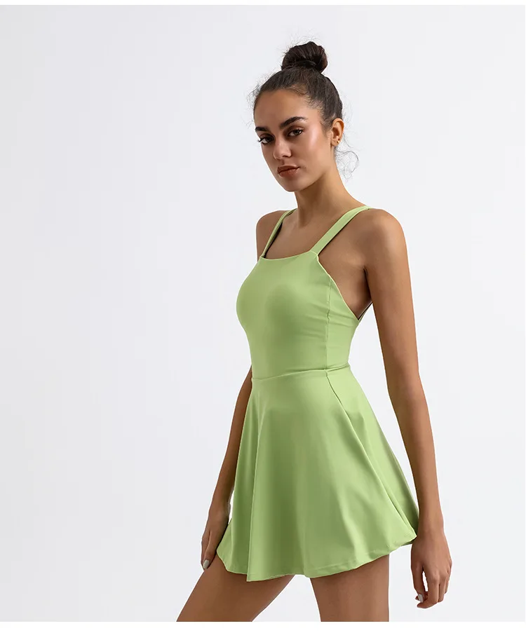 One Piece Cloud Hide Sexy Back Sports Dress Pocket Tennis Dresses Women Safe Shorts Gym Golf Yoga Suit Fitness Dance Long Skirt