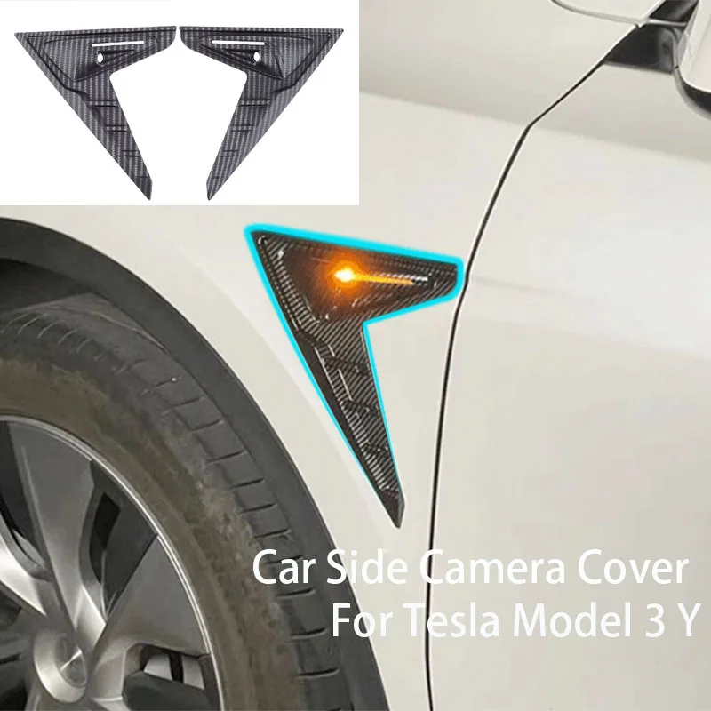 

Car Side Camera Cover for Tesla Model 3 Y Thunder Fender Flanks Wing Blade Panel Spoiler Covers Protective Shell Modification
