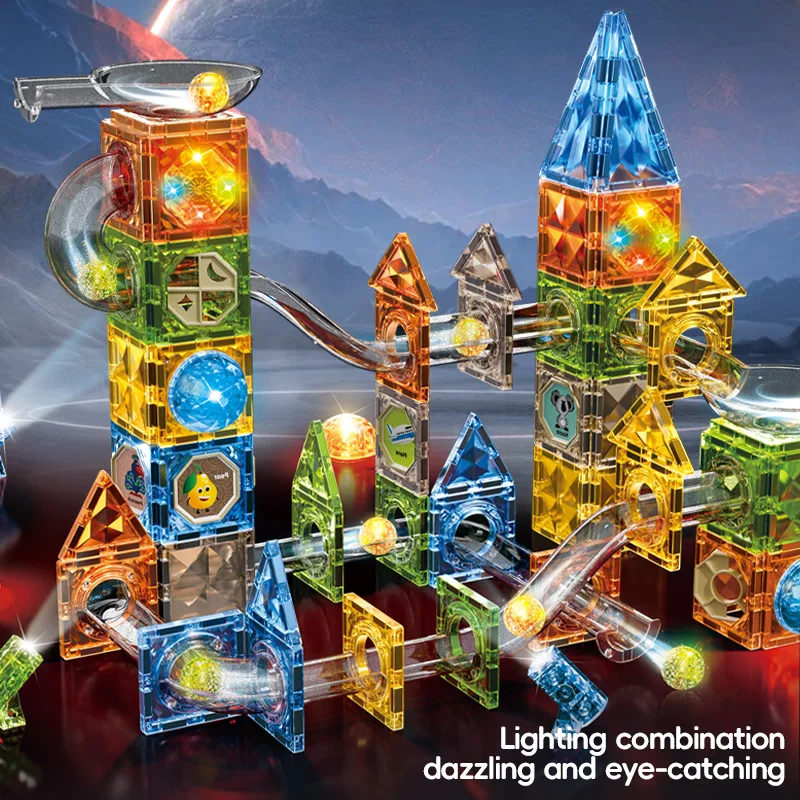 Lighting Magnetic Tiles Building Blocks Kids Sensory Toy 4D Lighted Magnet Construction Set Montessori Creative Educational Toys