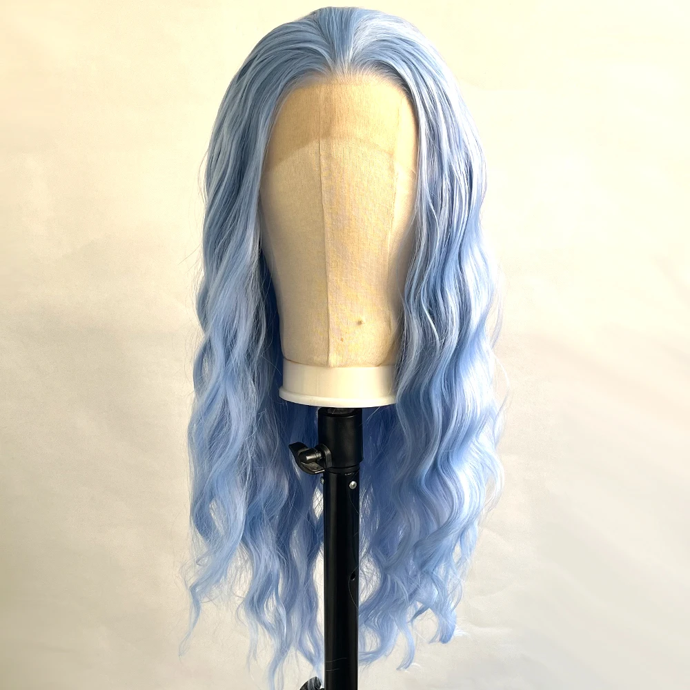 Vogue Queen Icy Blue Synthetic Lace Front Curly Wig Heat Resistant Fiber Natural Hairline Cosplay For Women