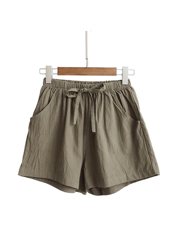 2023 New Hot Summer Casual Cotton Linen Shorts Women High Waist Shorts
