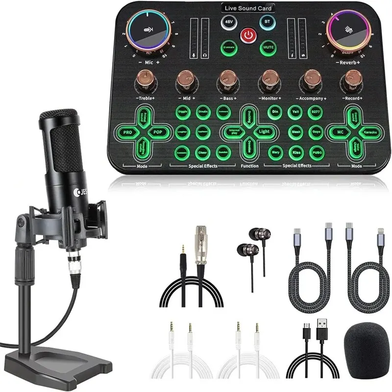Live Sound Card Audio Interface Mixer DJ Digital Effect Noise Reduction Console USB Record For Singing