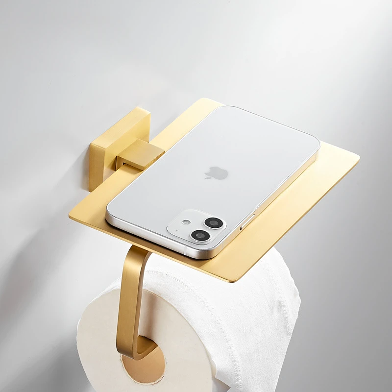 Copper tissue holder, brushed gold, bathroom phone storage rack, bathroom roll paper holder, toilet paper drawer holder